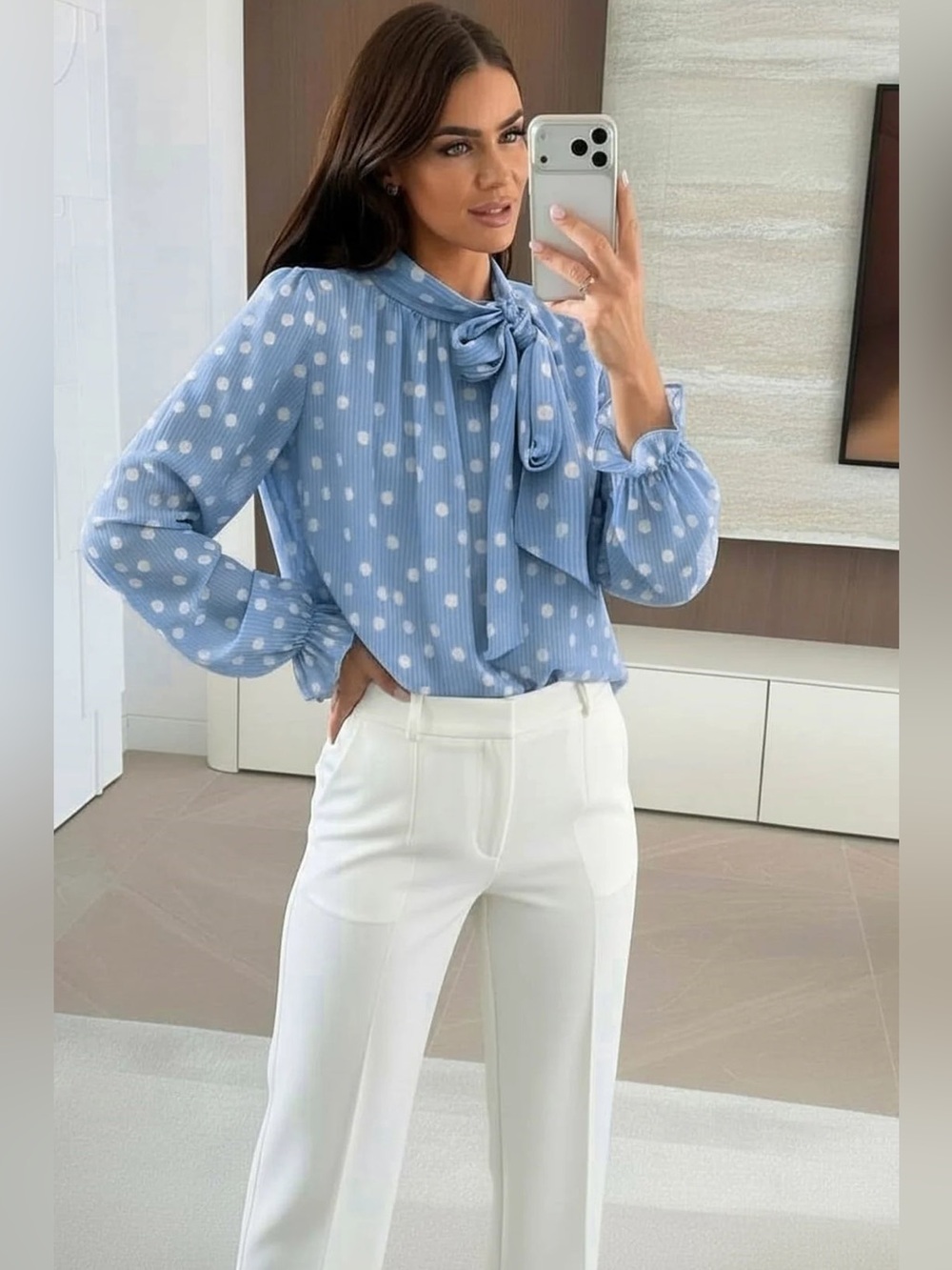 VIRGINIE POLKA DOT TIE NECK BLOUSE SHIRT TOP
